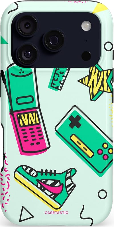 Casetastic hoesje geschikt voor Apple iPhone 17 Pro - MagSafe - Dubbellaagse bescherming - Retro 80s sneaker - Fashion Case - Wit Lichtgrijs Groen Lichtroze
