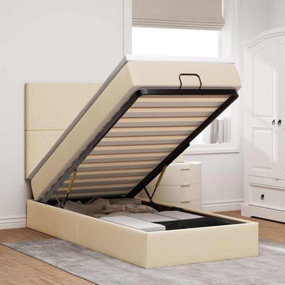 vidaXL - Ottoman - bed - met - matras - en - LED's - 100x200cm - stof - crèmekleurig
