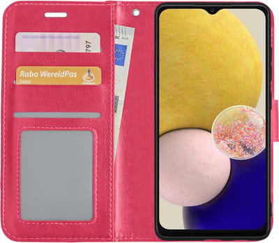 Hoesje - Met Pasjeshouder - Geschikt voor Samsung Galaxy A13 4G - Luxe Bookcase Portemonee - Flip Case - Kunstleer Book Case - Flipcase - Book Cover - Walletcase - Portemonneehoes - Donkerroze