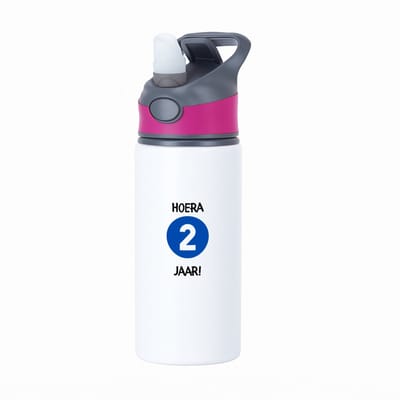Hacebo® - Hoera 2 jaar waterfles met rietje roze - Verjaardag - jarigen - Verjaardagscadeau - peuter - Happy birthday - water fles - 650ML