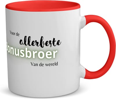 Akyol - voor de allerbeste bonusbroer van de wereld koffiemok - theemok - rood - Broer - de beste bonusbroer - verjaardagscadeau - verjaardag - cadeau - cadeautje voor broer - broer artikelen - kado - geschenk - gift - 350 ML inhoud