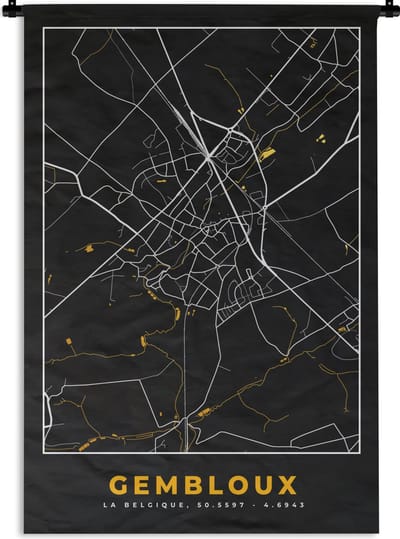 Wandkleed - Wanddoek - Gembloux - Stadskaart - Goud - Kaart - Plattegrond - 120x180 cm - Wandtapijt