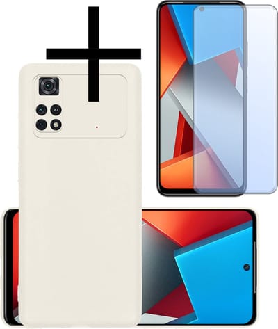 Hoesje - Met Screenprotector - Geschikt voor Xiaomi Poco X4 Pro 5G - Sterk & Shockproof - Back Cover - Siliconen Case - Telefoon Hoes - Wit