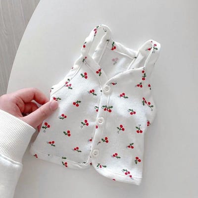 Robe d'été mignonne pour chien Sangle Cerise Fraîche Sangle à Boucle Mignonne Oursons Vêtements à Deux Pattes pour Chiot Débardeur pour Chat Vêtements pour Animaux de Compagnie S white