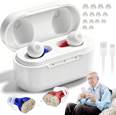 Gehoorondersteuning - Hoortoestel - Adaptieve Ruisonderdrukking & Helder Geluid - 300mAh Oplaadcase & Compact - 7 paar Oordopjes & Accessoires - Voor Senioren & Dagelijks Gebruik