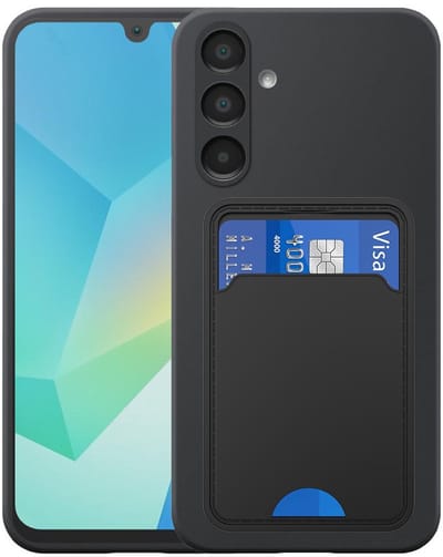 Geschikt voor Samsung Galaxy A16 Telefoonhoesje met TPU Pasjeshouder - Flexible Back Cover Case Siliconen TPU with Cardslot - Zwart - Smartphonica geschikt voor Samsung Galaxy A16