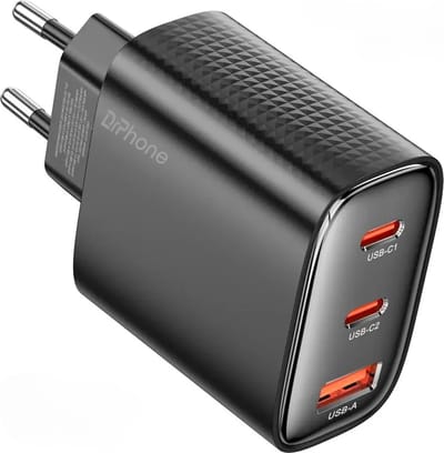 DrPhone HALOXVI – 40W 3-in-1 Oplaadadapter – 2x USB-C PD & 1x QC 3.0 USB-A – GaN Technologie – Ingebouwde Beveiliging - Voor Smartphone / Tablet
