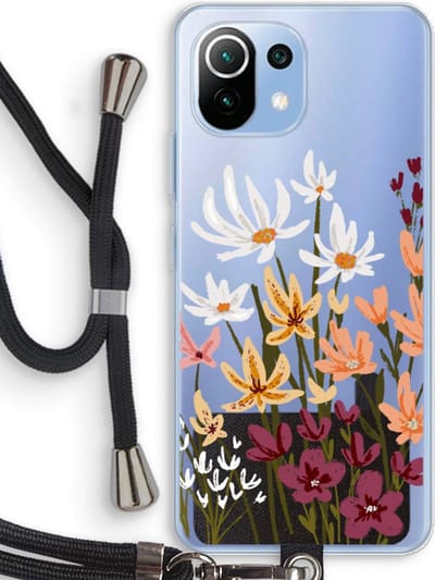 Case Company® - Hoesje met koord geschikt voor Xiaomi Mi 11 Lite hoesje met Koord - Painted wildflowers - Telefoonhoesje met Zwart Koord - Bescherming aan alle Kanten en Over de Schermrand