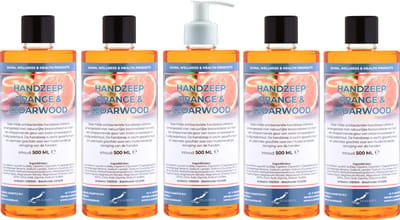 Handzeep Sweet Orange & Cedarwood 500 ml - set van 5 stuks - met gratis pomp - Voordeelverpakking