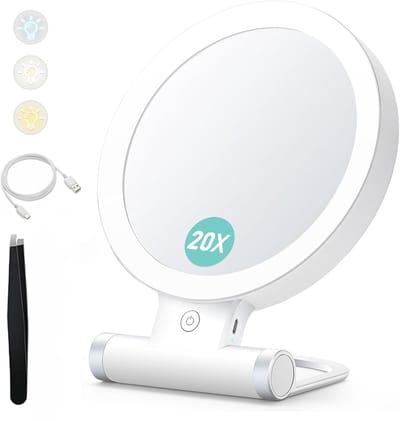 OUYLAF vergroot spiegel met licht - Mirror - mirror with light - 20X/1X - mirror make up - 3 kleuren verlichting - make up spiegel - spiegel met verlichting