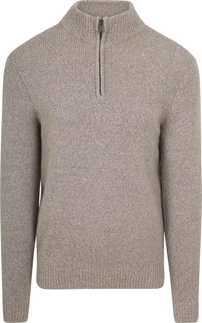Suitable Half Zip Pullover Boiled Wool Taupe - Maat XXL - Heren - Quarter zip - Schipperstrui met rits - Volwassen mannen