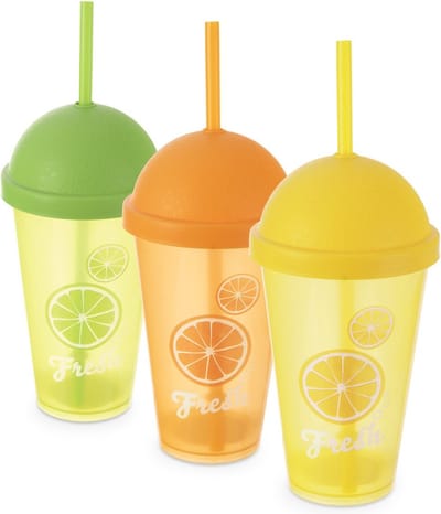 Mokken Plastic met Deksel en Rietje 450 ml 3 stuks - Set - Bekers - Koffiebekers - Kopjes - Koffiemok
