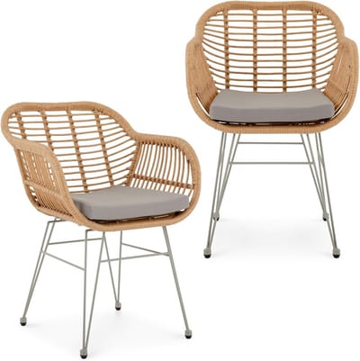 Tuinstoelen Set - Poly Rotan Stoelen - Buiten Zitten - Met Zitkussen - 82 cm Hoog - Natuurlijk Grijs
