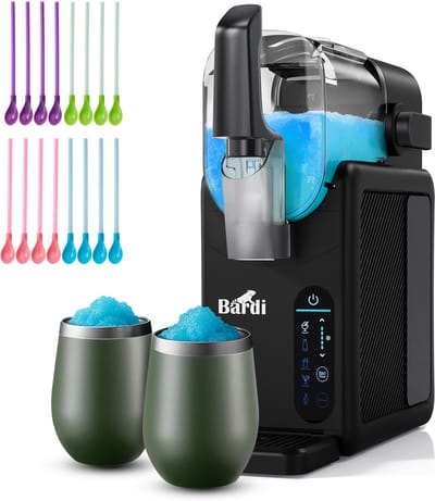 Bardi Slush Hero® Combi – Slushmachine - Slush Puppy Maker 2,6L + 2 Thermoscups Groen + 12 Slush Lepelrietjes – Voor Slushies, Milkshakes, Frappé & Frozen Cocktails – Zelfreinigend – zwart