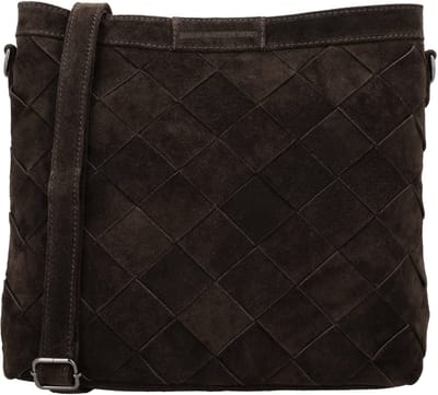 Hide & Stitches Acadia Schoudertas - Suède - Geweven - Verstelbare Band - Rits - Dames Tas - Crossbody - Leren Dames Tas - Donkerbruin