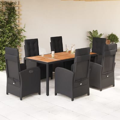 vidaXL - 7-delige - Tuinset - met - kussens - poly - rattan - zwart