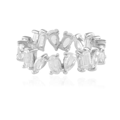 Cavill - Zilveren ring met witte topaas 3 93 ct - 925 Sterling zilver geplatineerd - Ovaal en achthoekig slijpsel - Modern elegant dames sieraad