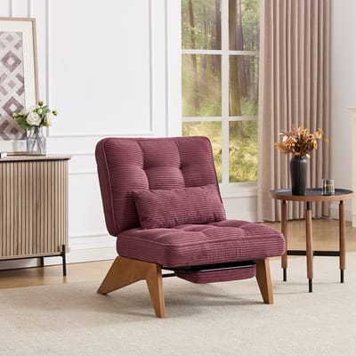 Pugsdrly Moderne verstelbare loungestoel zonder rugleuning, bekleed met stof, met voetensteun, lendenkussen en houten poten voor woonkamer/slaapkamer/kantoor