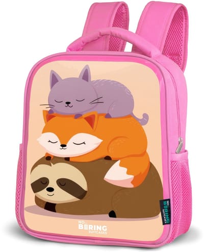 NoBoringSuitcases.com® - Rugzak roze - Schooltas meisjes - Dieren - Slapen - Samen - Kinder rugtas meisje - Boekentas kind - Kinderrugzak voor school - Schoolrugzak