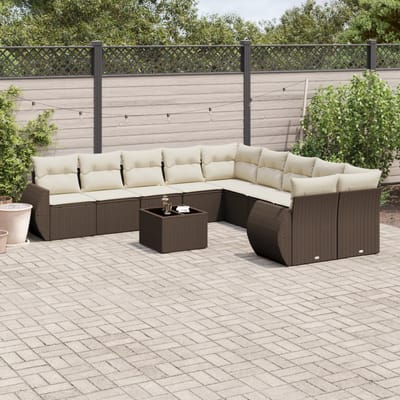 vidaXL - 11-delige - Loungeset - met - kussens - poly - rattan - bruin