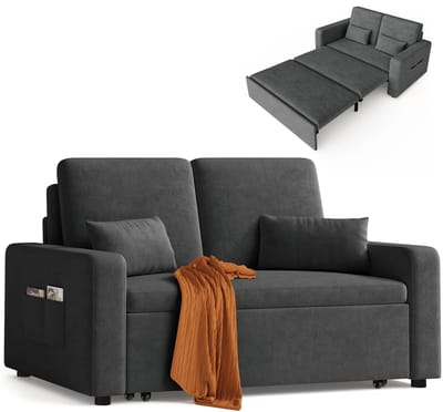 2-zits Slaapbank – 3-in-1 Opvouwbare Slaapstoel en Bankstel met Verstelbare Rugleuning – Comfortabele Zetel en Tweepersoonsbed voor Woonkamer, Slaapkamer of Logeerkamer-Donkergrijs