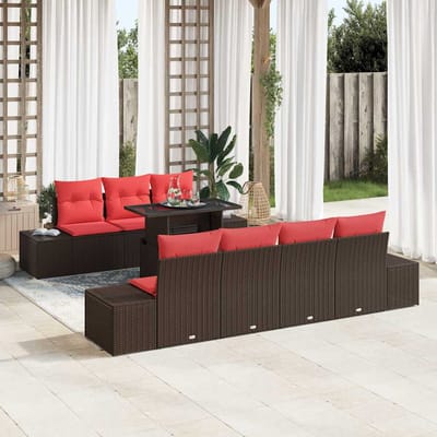 vidaXL - Bankstel - 8 - st - 7-Aantal - zitplaatsen - Bruin - en - Rood - poly - rattan
