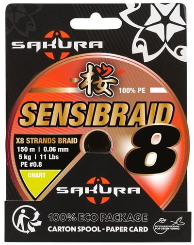 Sakura Sensibraid 8 Chartreuse 150m - Maat : 0.06mm
