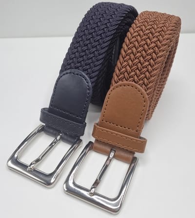 2 pack deal - Elastische riem - gevlochten broekriem - dames en heren riemen - Kleur 1 Licht bruin 2 Blauw 105 cm