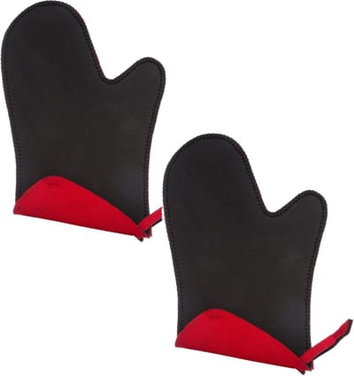 Set van 2x stuks neopreen ovenwant/ovenhandschoen zwart/rood 17,5 x 27,5 cm - Pannenlap - Keukenhandschoen