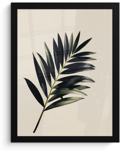 Poster in lijst - Fotolijst 30x40 cm - Posters - Palmblad - Subtiel - Groen - beige - Posterlijst zwart - Decoratie - Wanddecoratie woonkamer - Muurdecoratie slaapkamer