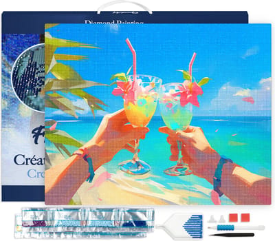 Figured'Art Diamond Painting set Volwassenen 40x50 cm met lijst Toast op het strand - 5D DIY Art full drill vierkante diamant - Canvas al ingelijst