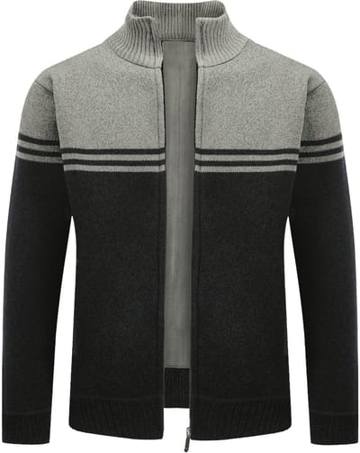 ALLTHEMEN Heren Cardigan met Opstaande Kraag - Gestreepte Ritssluiting - S