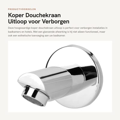Dailygoods- Kraanuitloop G1/2 inch - Koper - Verborgen installatie - Douchepaneel accessoires - Duurzaam - Corrosiebestendig - Doucheuitloop