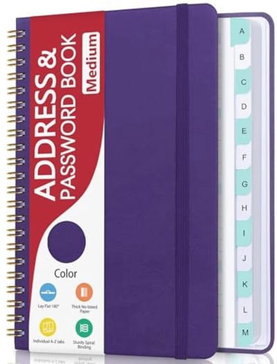 Adresboek met spiraalbinding en alfabetische tabbladen - 14,5 cm x 19,6 cm