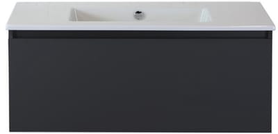 Frozen Badmeubelset 100 cm - Greeplijst in Kleur - Zwart Mat - Keramische Wastafel Wit Zonder Kraangat