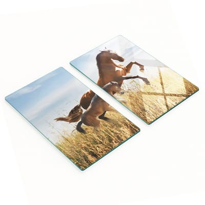 Keukenplanken van gehard glas met afbeelding van een merrie met een veulen, 2x30x52 cm