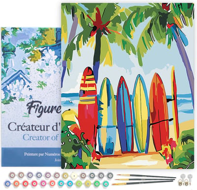 Figured'Art Schilderen op Nummer Volwassenen met lijst Kleurrijke surfplanken- Handwerk acrylverf Kit DIY Compleet - 40x50cm Canvas al ingelijst