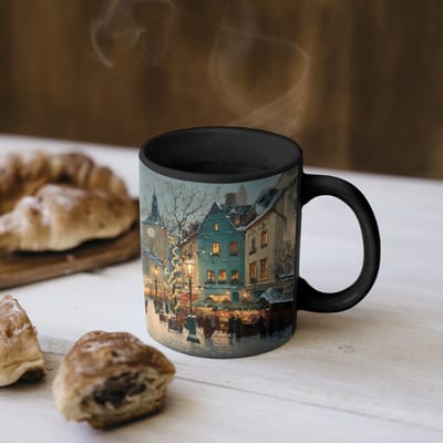 Magische Mok - Foto op Warmte Mokken - Koffiemok - Kerstsfeer - Stadsplein - Kleurrijk - Magic Mok - Beker - 350 ML - Theemok