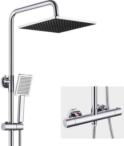 Auralum MAX - Regendouche met Thermostaatkraan - Regendouche Ø 25.4 cm en Handdouche Ø 8.5 cm - 10 inch Douchekop - Vierkant Design - Chroom