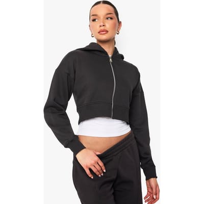 boohoo Dames Ingekrompen Zip Through Hoodie | Zwart | Maat: Medium