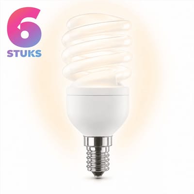 6x Spiraal Spaarlamp E14 - 11W - Daglicht (6400K) - 550 lm - 10 jaar - Niet Dimbaar