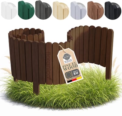 Floranica Bedrand Gazonrand Hout 10 x 200 cm Notenbruin Tuinhek Rolrand Palissade Houten hek tuinafscheiding