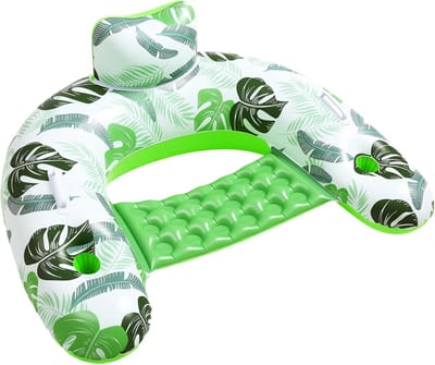 SnelShoppen - Opblaasbare Zwemstoel voor Volwassenen, Ergonomische Water Lounge met Rugleuning, Handvat en Drinkbekerhouder, Ideaal voor Zomerfeesten