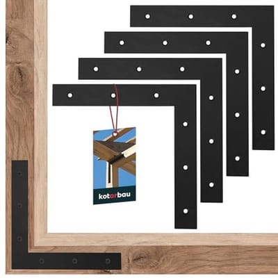 Set van 4 platte hoeken voor meubelverbindingen - 200 x 200 x 31 mm, gepoedercoat staal, zwart