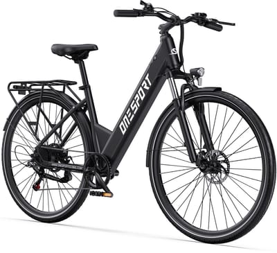 Onesport elektrische fiets - 468Wh/13Ah accu - 27,5 inch banden - 80–100 km actieradius - Shimano 7 versnellingen - voor- en achter schijfremmen - hoogsterk frame - elektrische stadsfiets - donkergrijs
