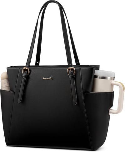 Ruime Dames Handtas van PU Leer voor Werk, Laptop en Outdoor - Stijlvolle Shopper voor Kantoor, College en Reizen, Zwart