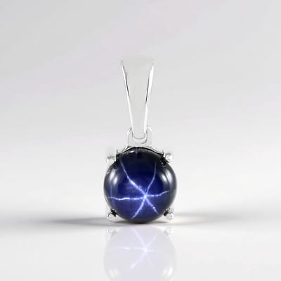 Cavill - Zilveren Hanger met Blauwe Ster Saffier 1 125 ct - 925 Sterling Zilver Geplatineerd - Ronde Cabochon 6 mm - Elegant Sieraad uit Thailand