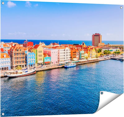 Gards Tuinposter Willemstad Centrum in Cura�ao - 100x80 cm - Tuindoek - Tuindecoratie - Wanddecoratie buiten - Tuinschilderij