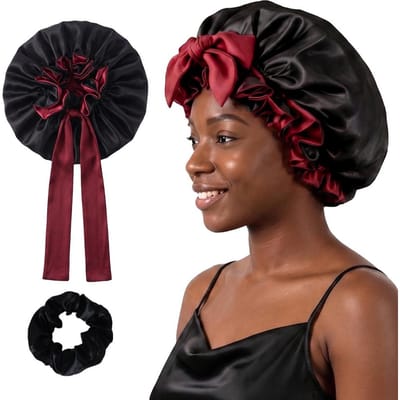 Print Dubbellaags Satijnen Bonnet Nacht Slaapmuts Wrap Satijnen Haar Douchemuts Bindband Verstelbare Bandjes Hoofdband Voor Krullend Ha
