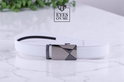 Witte lederen riem zonder gaatjes met automatische gesp voor heren ( Model B002 )